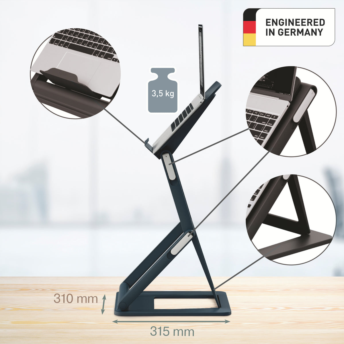 Leitz Laptop-Ständer – bis 17", höhenverstellbar, bis 3,5 kg – Dunkelgrau