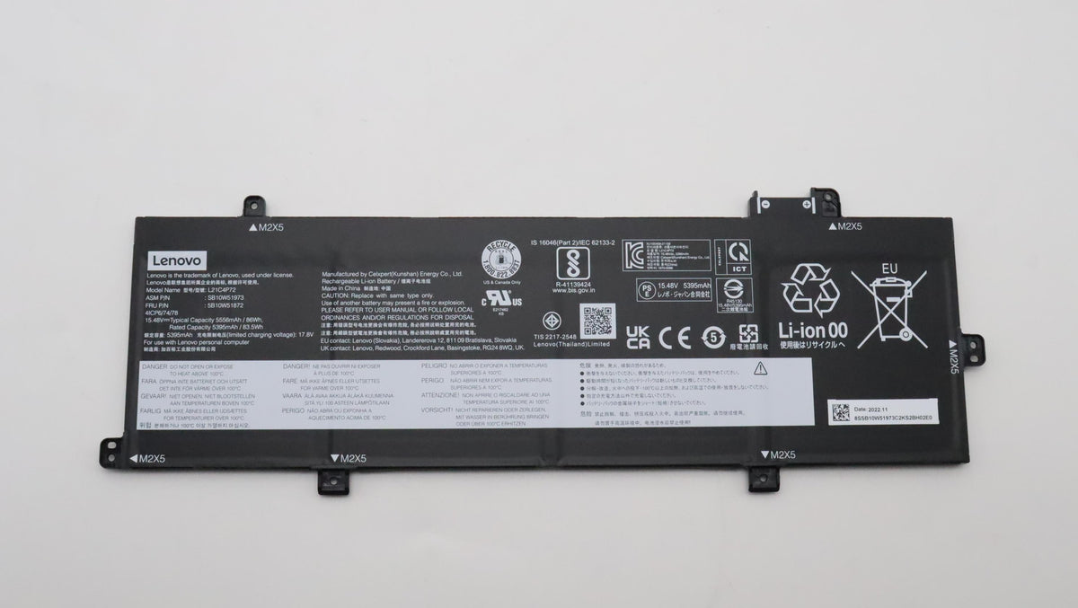 Lenovo Notebook-Akku – für Lenovo ThinkPad – 86 Wh, 15,48 V (4 Zellen) – Schwarz