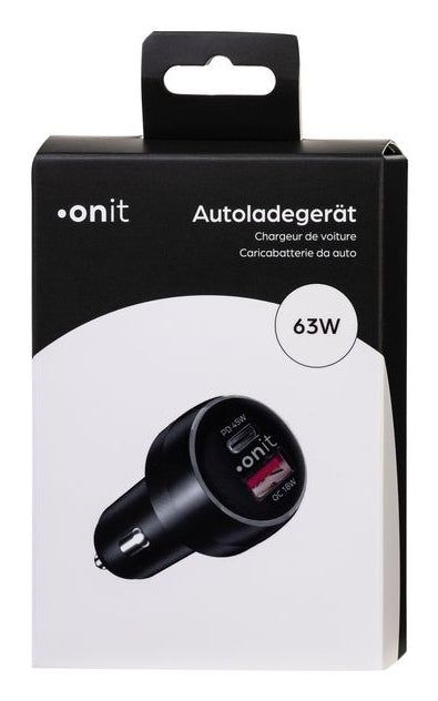 ONIT F02659 Auto-Ladegerät 63 W – USB-C×1, USB-A×1 – PD 3.0, QC 3.0 – für 12–24 V Auto/LKW