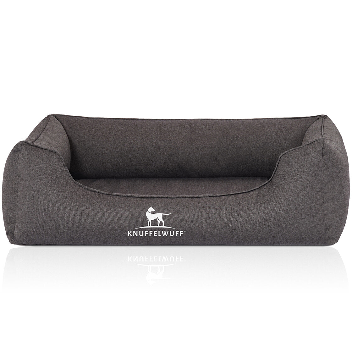 Knuffelwuff Ortho.Bett Leon Hundebett – 85 × 63 cm, Schaumstoff, Abnehmbarer Velourbezug, Grau/Beige