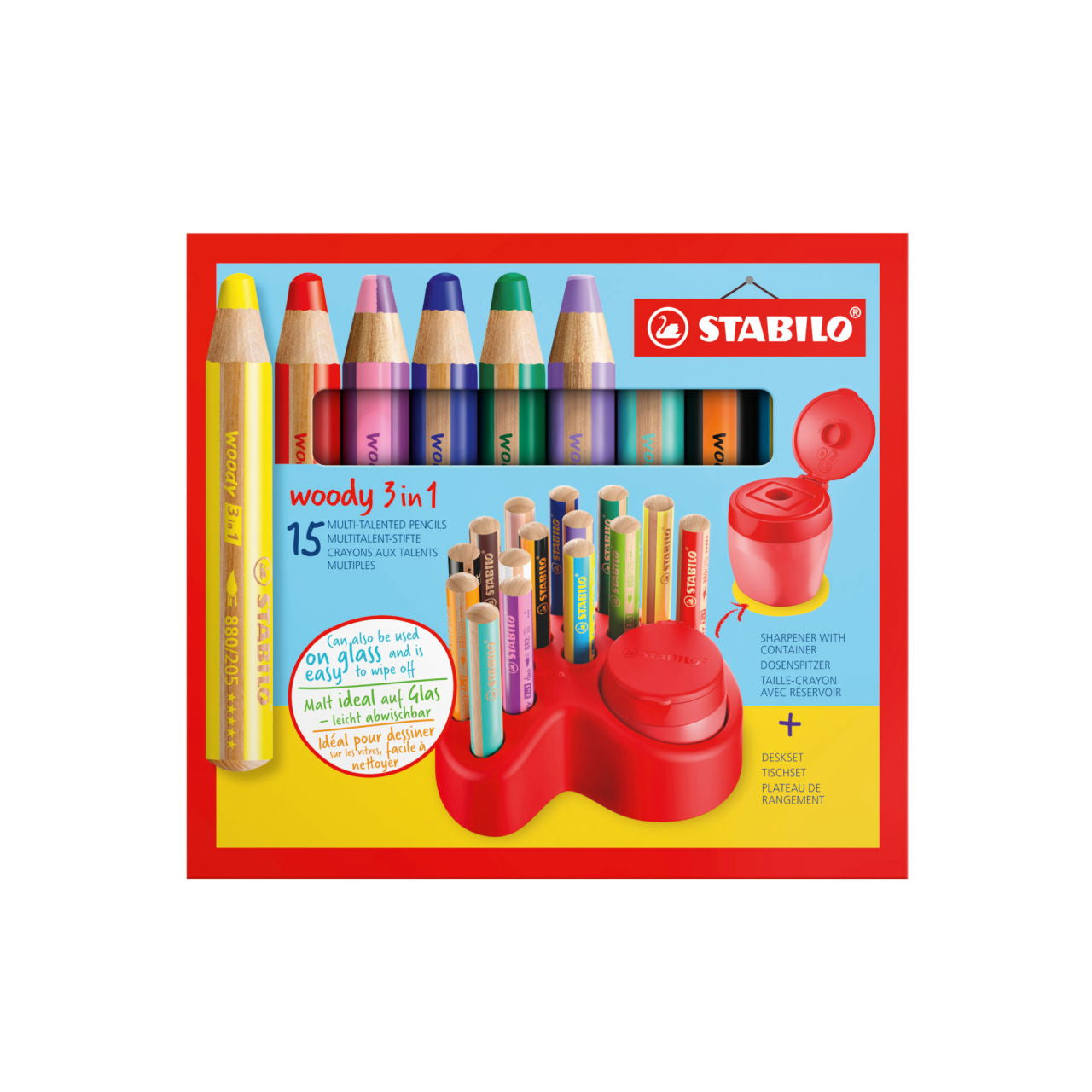 STABILO 3-in-1 Farbstifte woody – 15 Farben, mit Spitzer, Ø 4,2 mm, PEFC