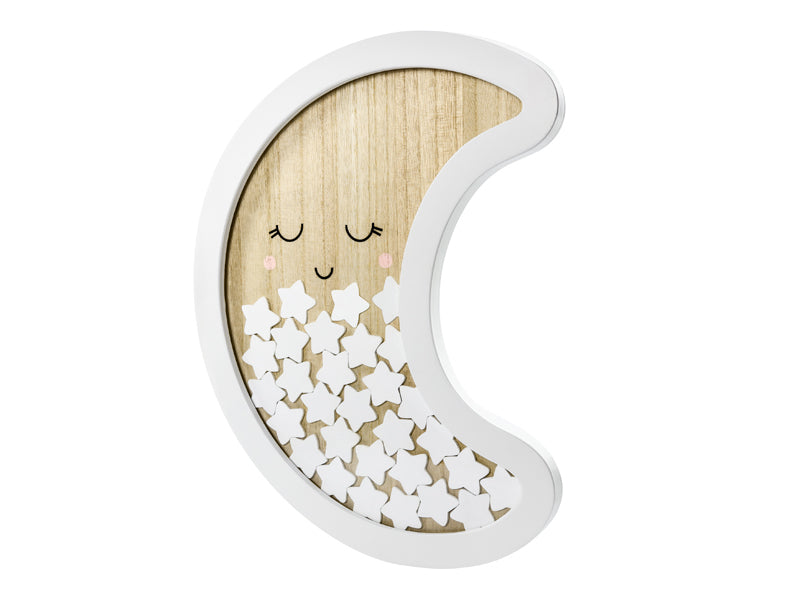 PartyDeco Mond Holz Gästebuch – 385 × 300 mm – Holzeinband, Weiss