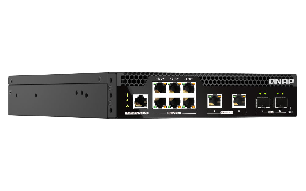 QNAP QSW-M2106PR-2S2T – Managed L2 Switch – 6× 2,5G + 2× 10G, 2× SFP+, PoE++, PoE-Budget 310 W, 19", 1U