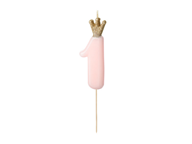 PartyDeco Geburtstagskerzen Zahl 1 – Hellrosa – 5 cm – 1 Stück