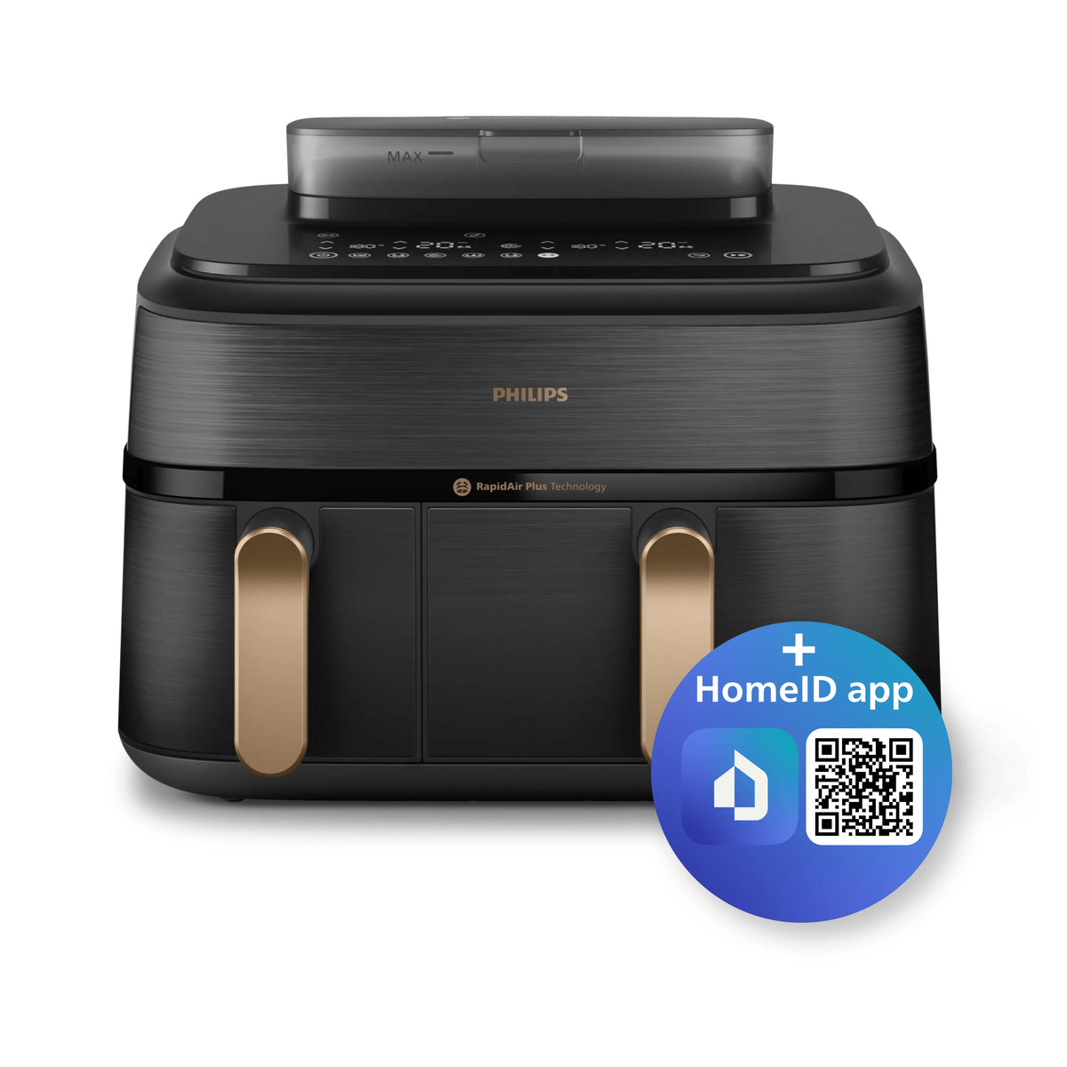 Philips Heissluftfritteuse NA552/00 – 9 l, Rapid Air & Braten, 2750 W – Schwarz/Gold