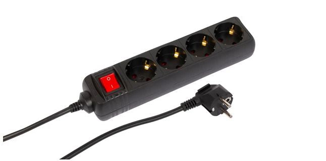 Microconnect Steckdosenleiste – 4× Schuko (Typ F), 3 m, mit Schalter, Schwarz