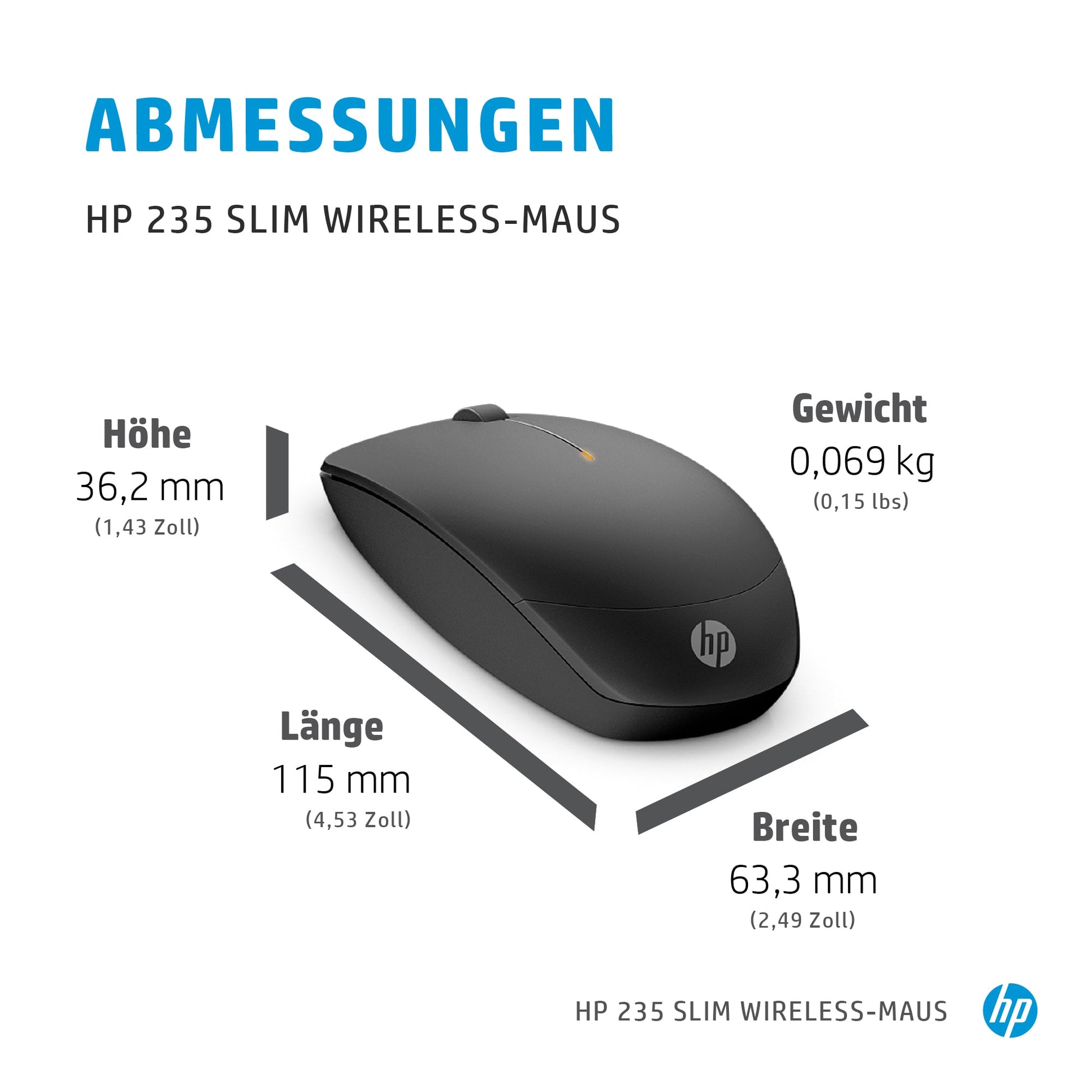 HP 235 Maus – kabellos, 2,4 GHz, 1'600 dpi, optischer Sensor, rot