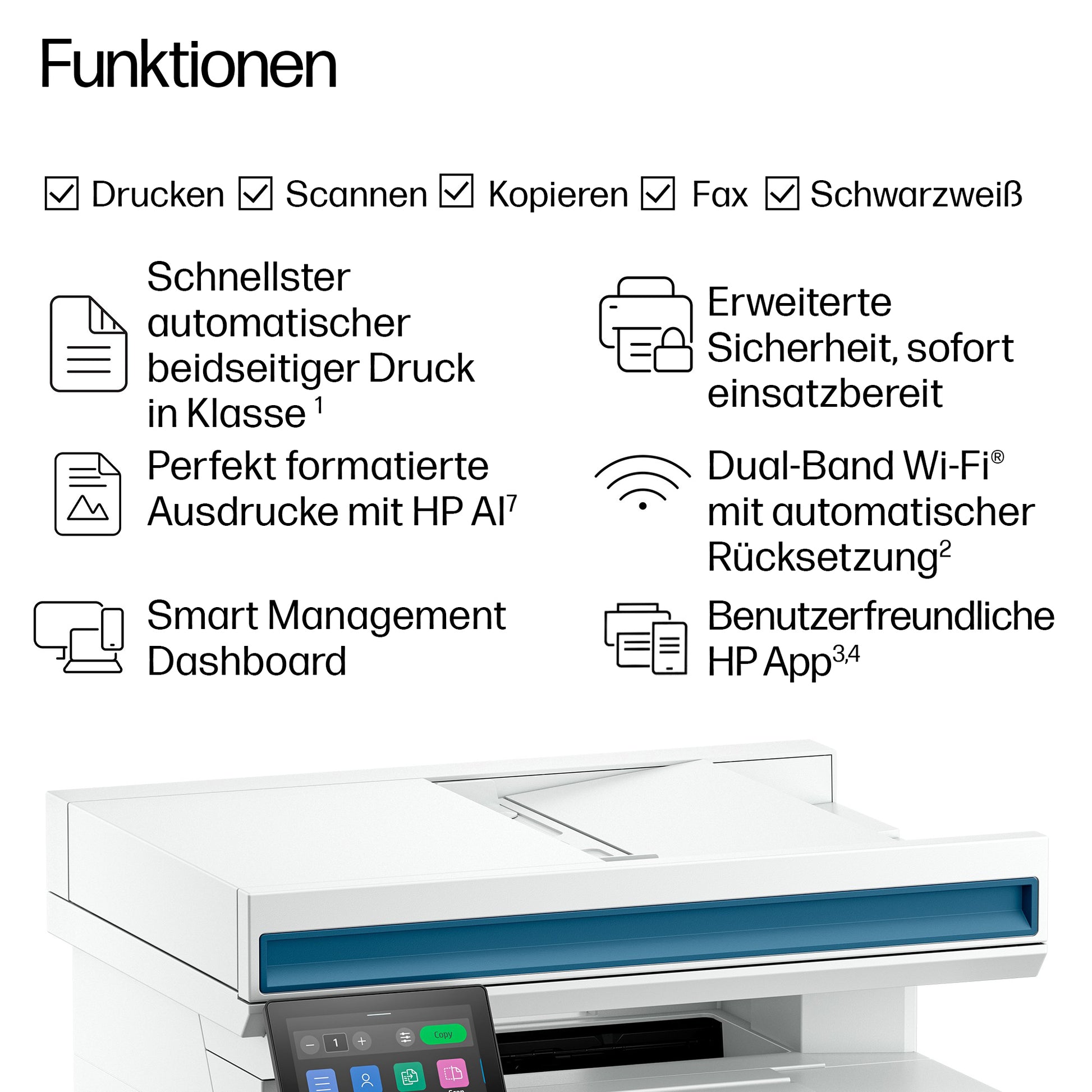 HP Laserjet Pro 4113Dwg Schwarz – SW Laser-Multifunktionsdrucker, A4, 3-in-1, Duplex, WLAN/LAN, Touchscreen