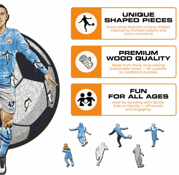 Iconic Puzzles Puzzle Man City FC – Phil Foden – 270 Teile – 30 × 42 cm – ab 10 J. – Holz – Mehrfarbig – FSC