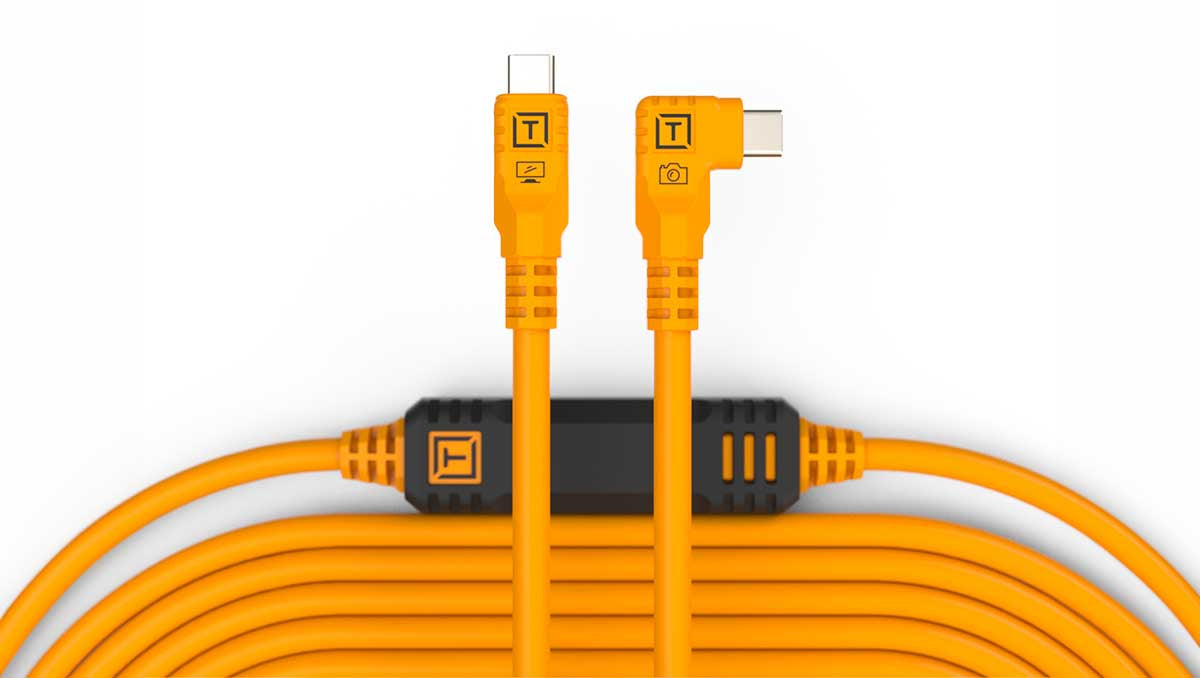 Tether Tools USB-C auf USB-C Kabel – USB 3.2 Gen 1 (5 Gbit/s) – 9,4 m – Abgewinkelt – Orange