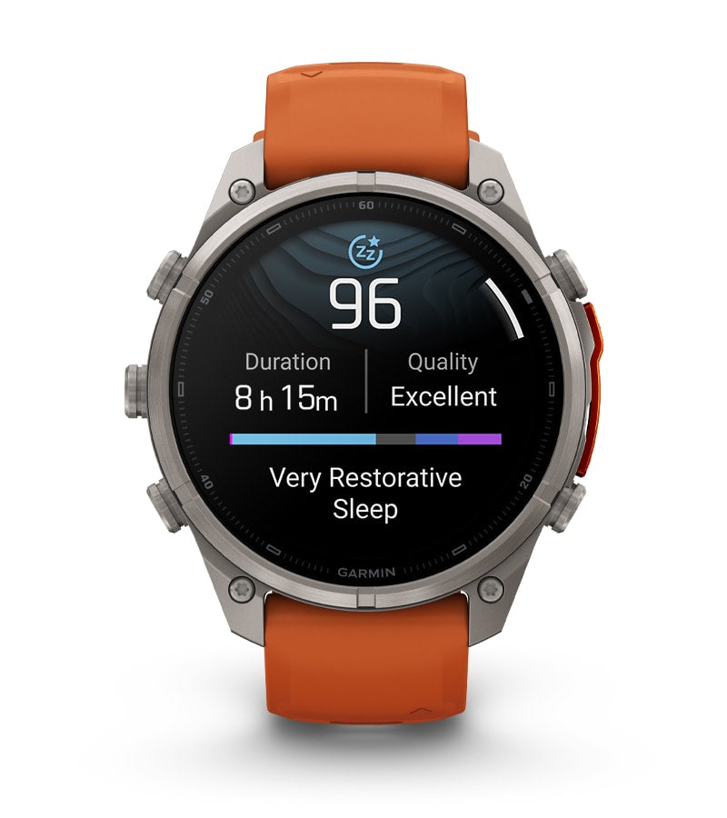 Garmin fēnix 9 Pro 51 mm GPS + Cellular – Titan, Silikonband, Orange, 100 m, für iPhone