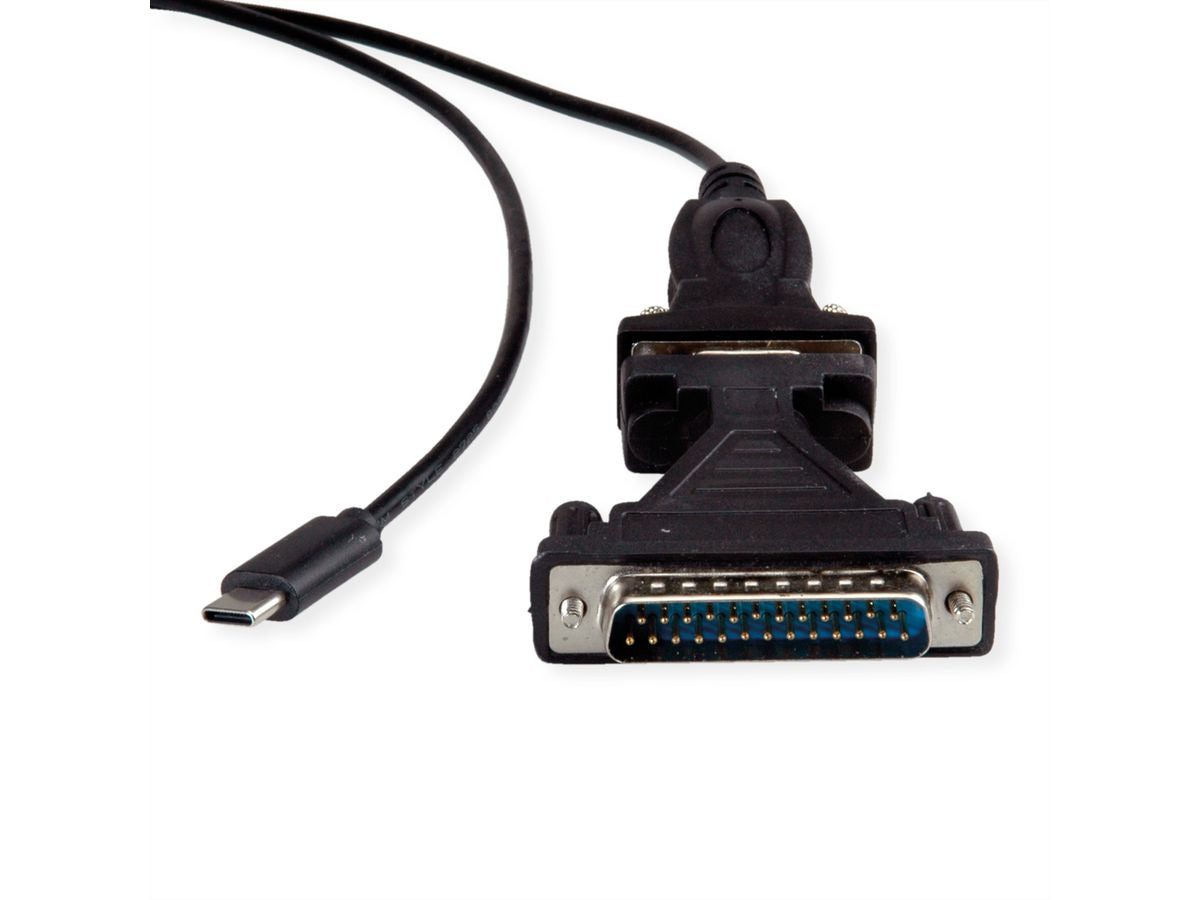 VALUE USB Seriell Konverter USB-C zu RS232 (DB9/DB25) – 1,8 m, USB 2.0/1.1 – Schwarz
