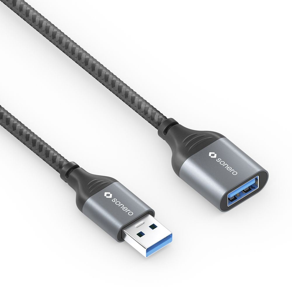Sonero – USB-A Verlängerungskabel (Stecker auf Buchse) – USB 3.2 Gen 1 (5 Gbit/s) – 2 m – Schwarz/Grau