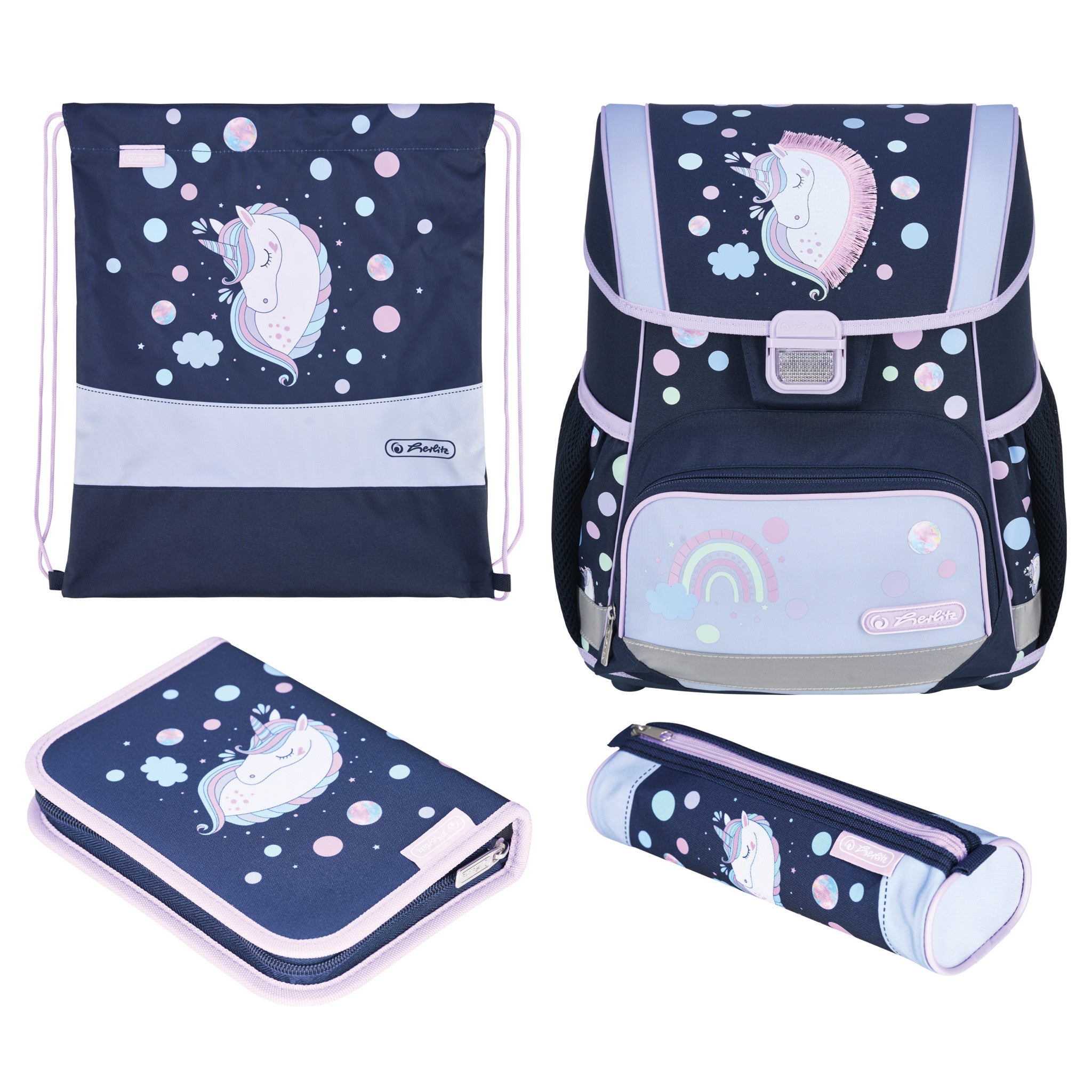 Herlitz Loop Plus – Schulrucksack-Set 4-teilig, Unicorn Dreams, 17 l, 31×37×22 cm