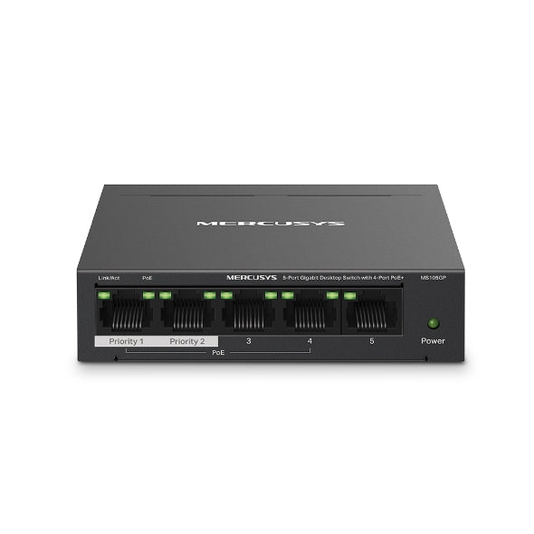 Mercusys MS105GP – Switch – 5× 1G, 4× PoE+, PoE-Budget 65 W, Desktop