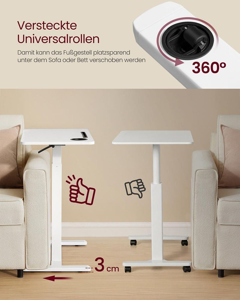 Vasagle LSD600W01 – Mobiler Steh-Arbeitsplatz, 40 × 70 cm, höhenverstellbar 65–102 cm, 20 kg, weiss