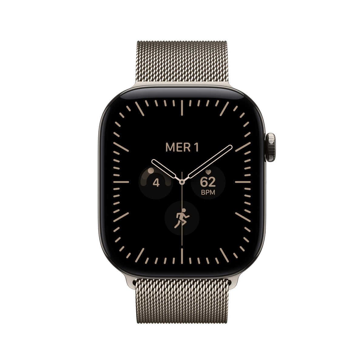 Apple Watch Series 12 46 mm GPS + Cellular – Titan, Milanese Loop Natur, S/M, 50 m, für iPhone