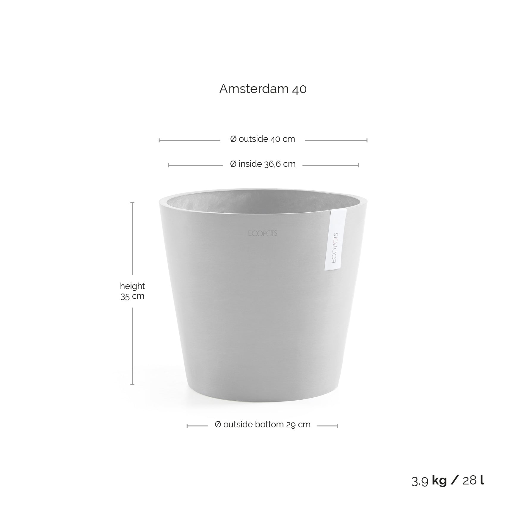 Ecopots Pflanzentopf – Ø 40 × 35 cm – Recycling-Kunststoff, Taupe