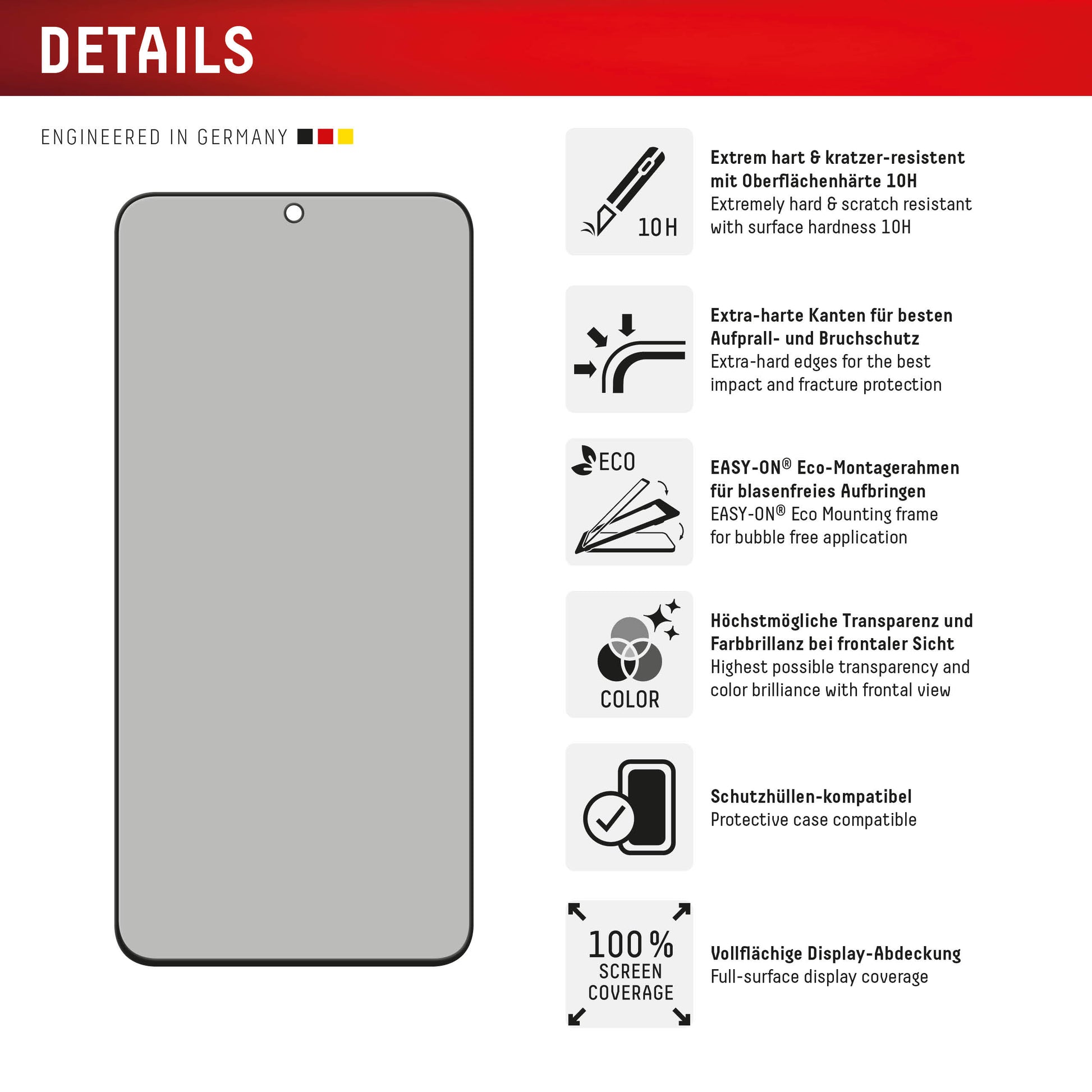 E.V.I. Privacy-Filter (Panzerglas), 10H – für Galaxy S25 FE/S24 FE – mit Applikator