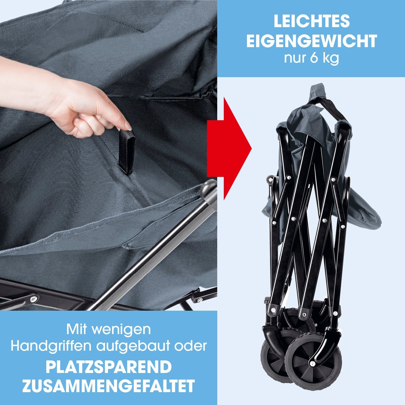 EASYmaxx Faltbarer Bollerwagen – Stahl, Grau