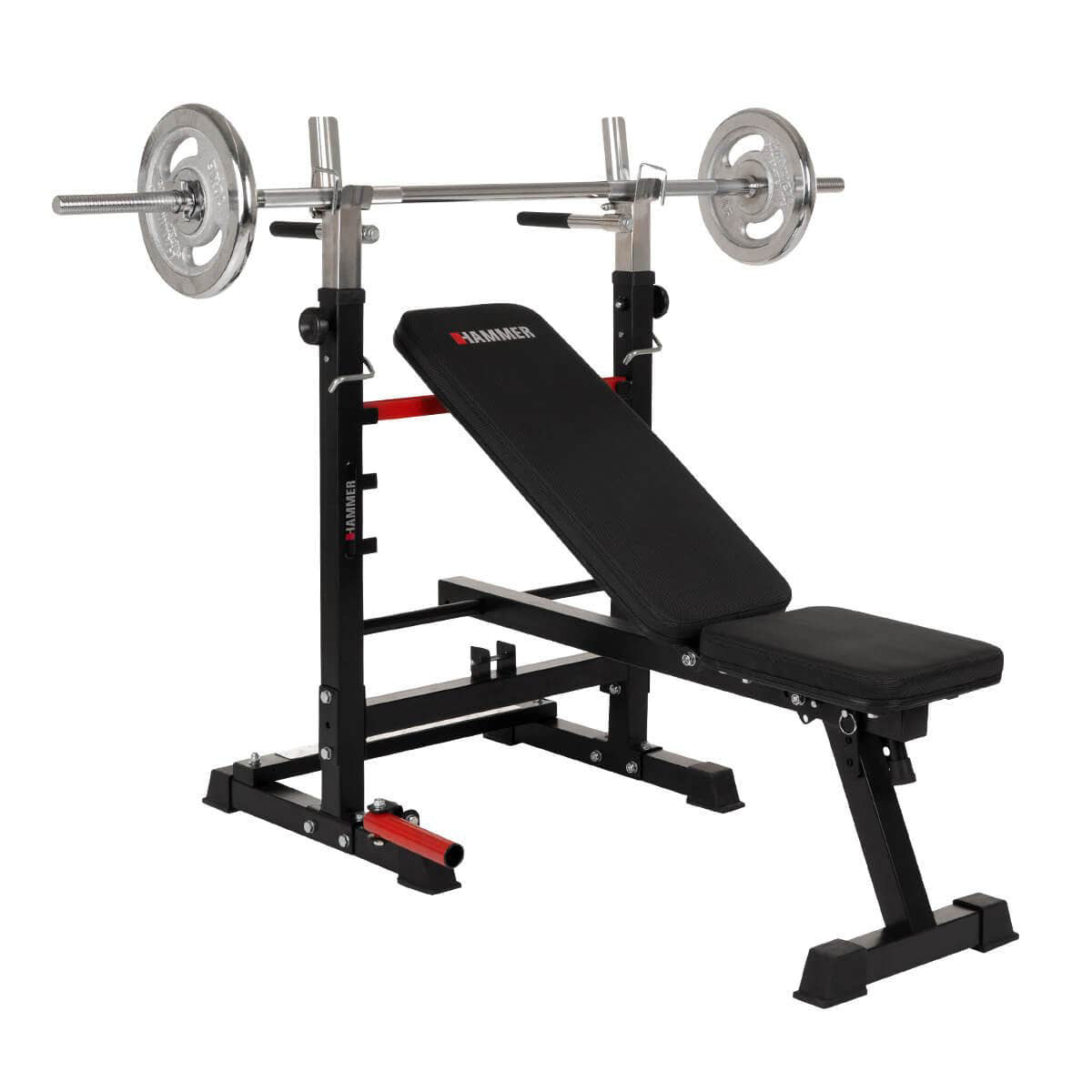 HAMMER Force 4.0 – Hantelbank, 180 kg, 133 × 70 × 114 cm – Schwarz/Rot, Stahl