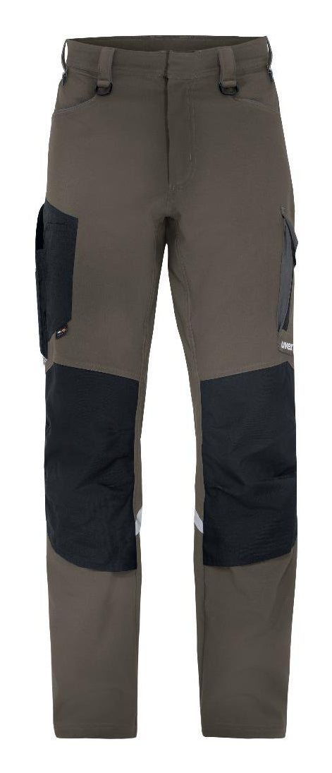 Uvex Hose suXXeed craft – Khaki/Schwarz, Polyester/Elastan, 4-Wege-Stretch, Knieschutz, Reflektierend