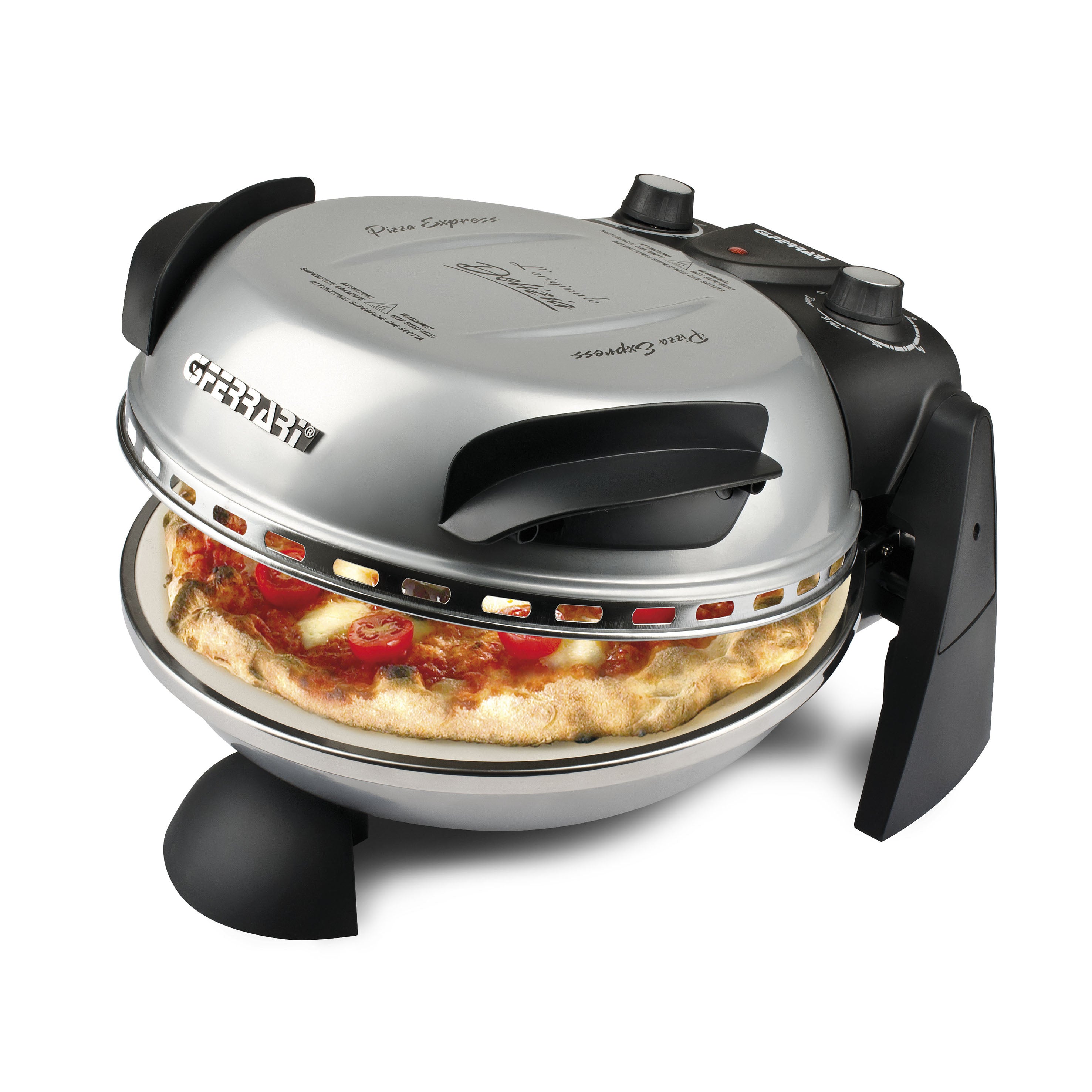 G3 Ferrari Pizzaofen Delizia (G1000606) – 1 Pizza, Ø 31 cm, 1200 W – schwarz/silber, Edelstahl