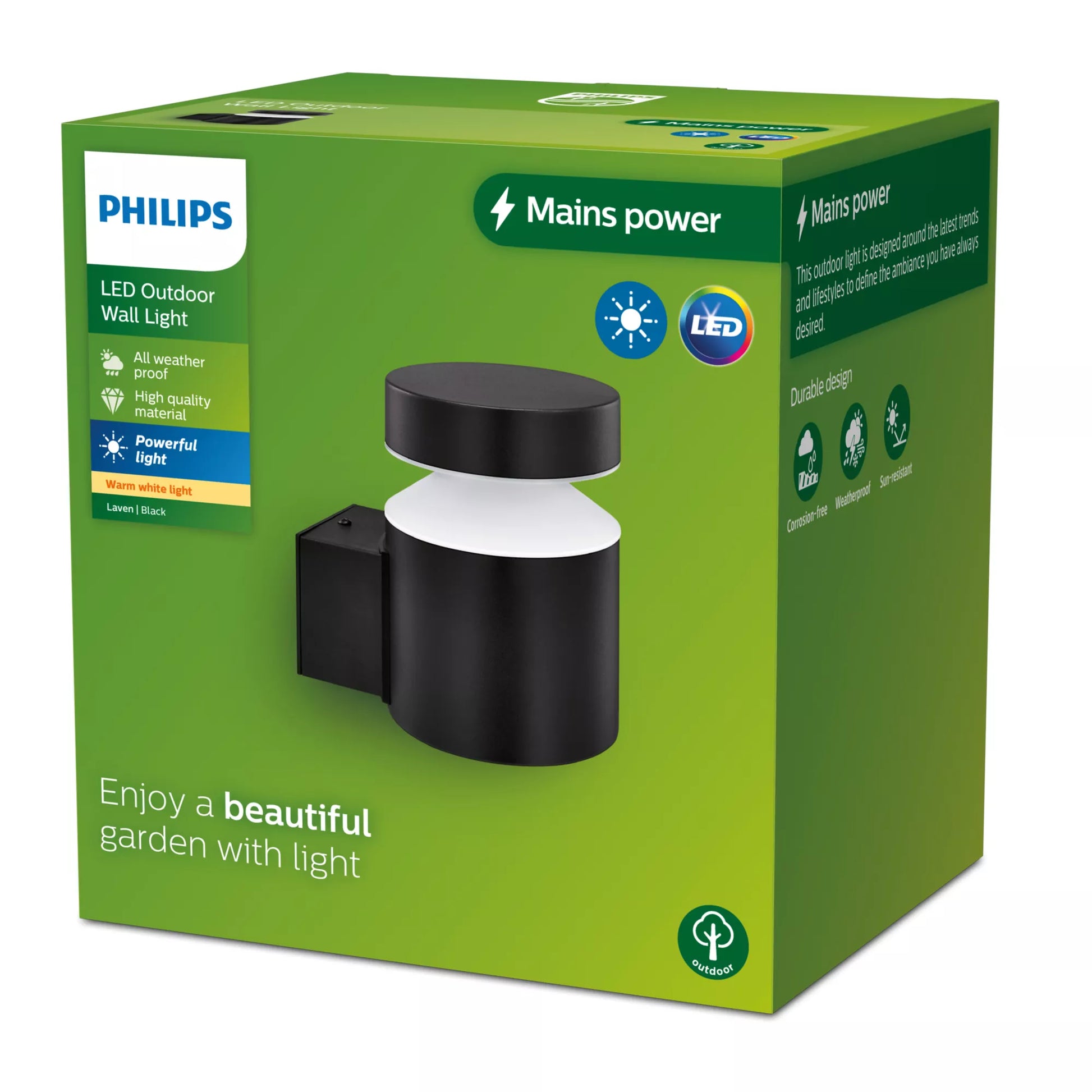 Philips by Signify Philips Aussenwandleuchte – 10×13,5 cm, 720 lm, 6 W, Warmweiss, 2700 K, IP44, Netzbetrieb, Schwarz, Edelstahl