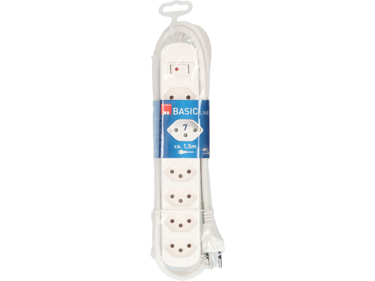 Max Hauri AG Max Hauri Basic Line Steckdosenleiste, 7×T13, mit Schalter, 1,5 m, Eingang T12 – weiss