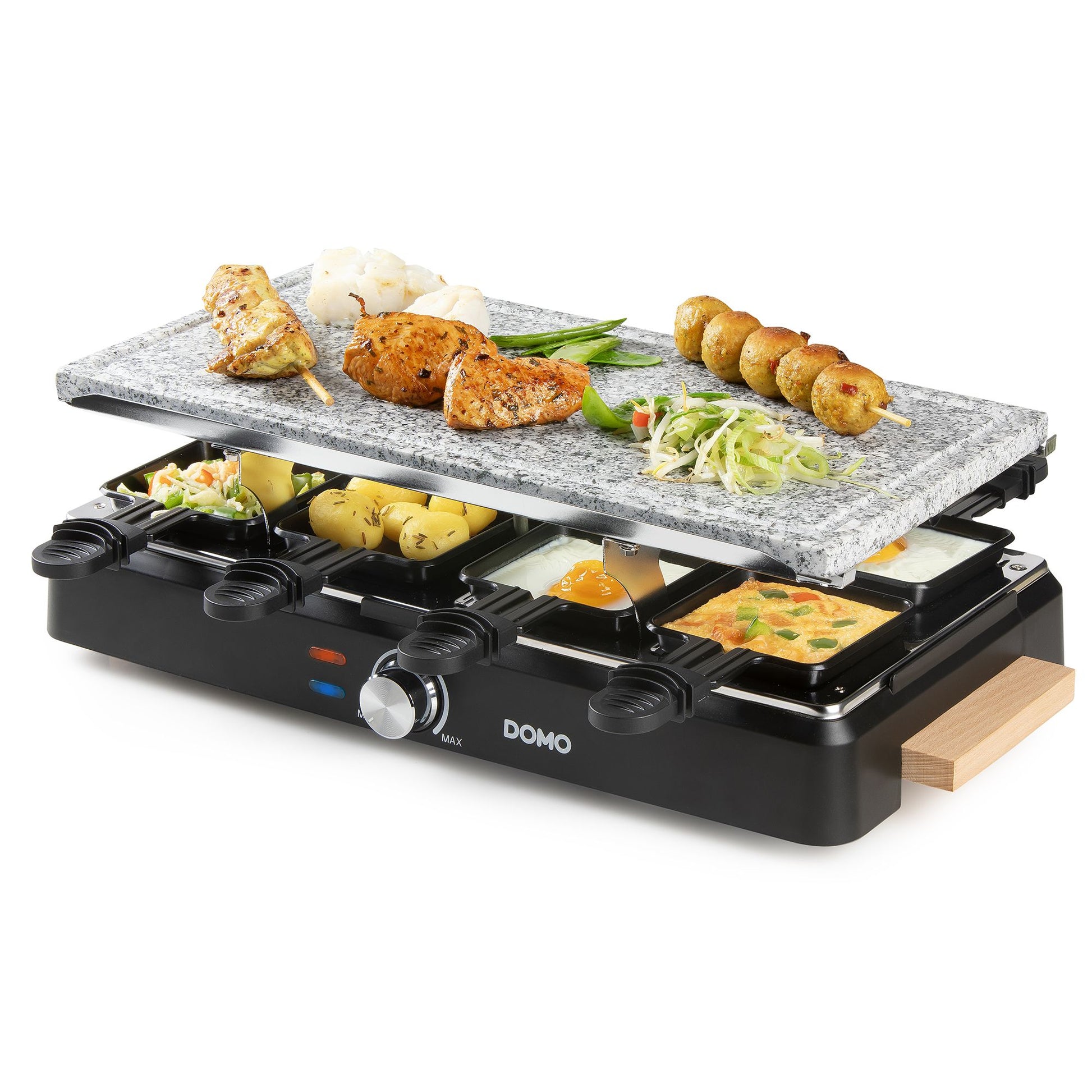 Domo Raclette DO9262G – 8 Personen, Naturstein-Grillplatte, 1 400 W – schwarz