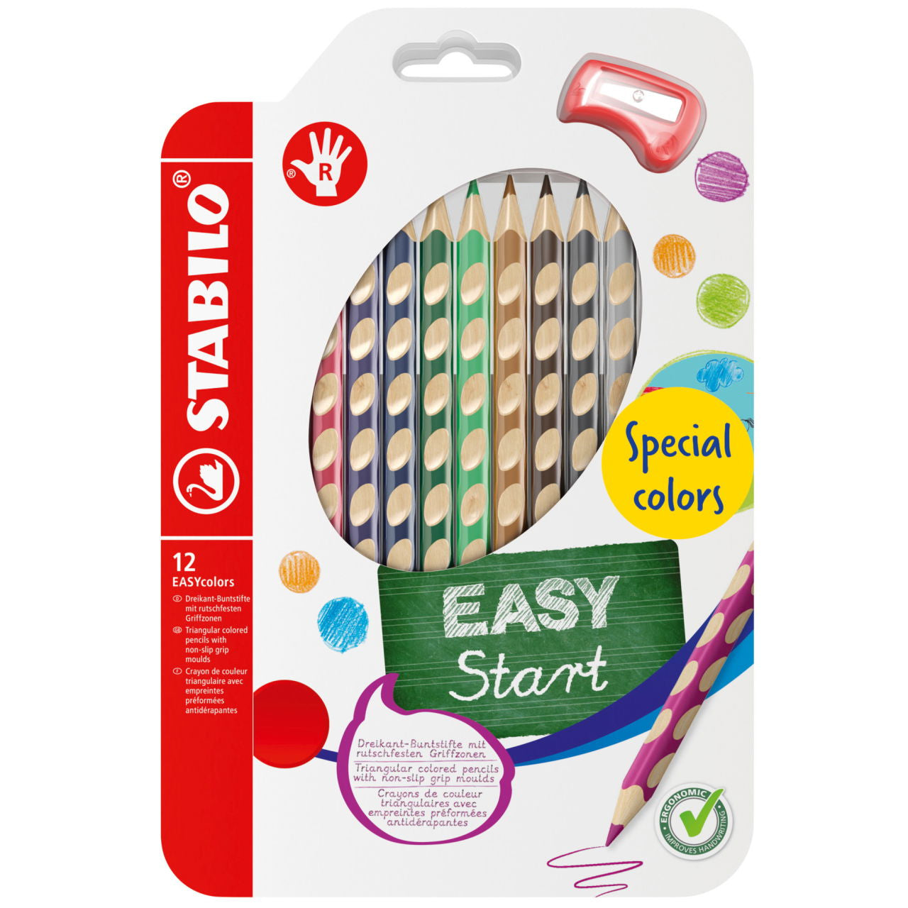 STABILO Buntstifte EASYcolors R – Ergonomisch (für Rechtshänder), Minen-Ø 4,2 mm, 12 Farben, im Kartonetui