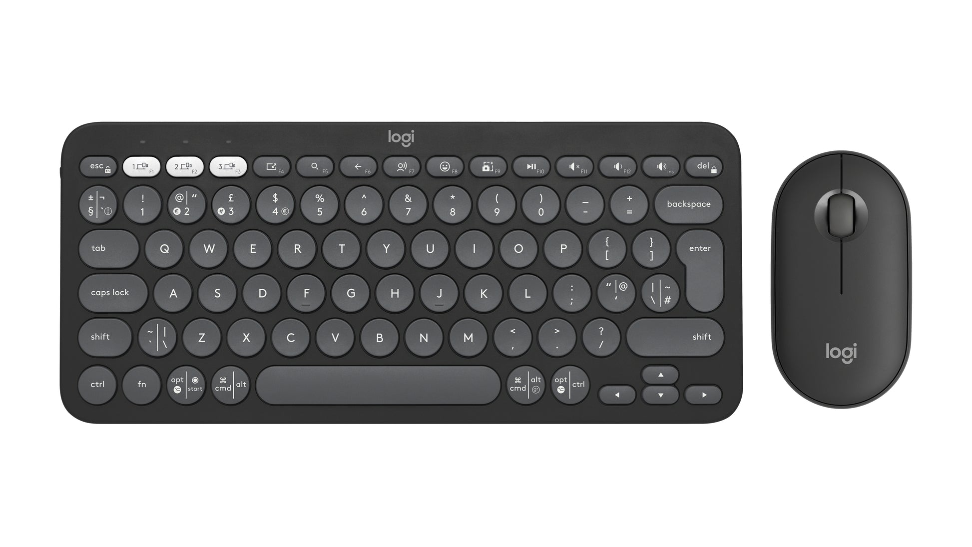 Logitech Pebble Keys 2 – Tastatur-Maus-Set – Bluetooth & 2,4 GHz (Logi Bolt) – QWERTY (UK-INT) – Graphit