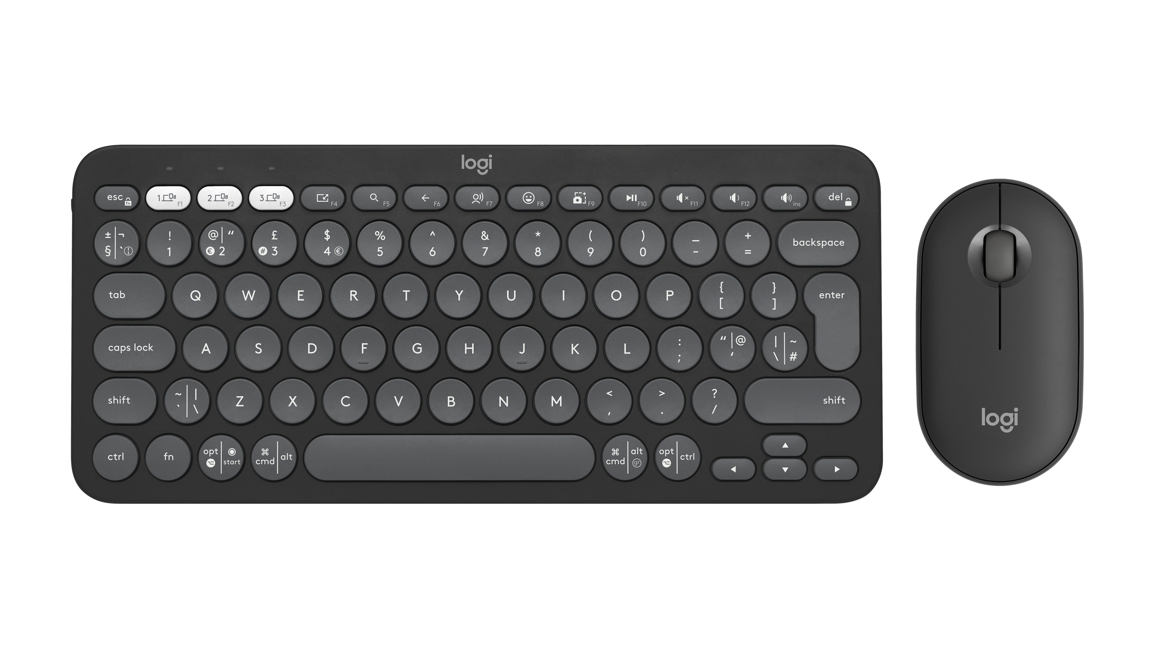 Logitech Pebble Keys 2 – Tastatur-Maus-Set – Bluetooth & 2,4 GHz (Logi Bolt) – QWERTY (UK-INT) – Graphit