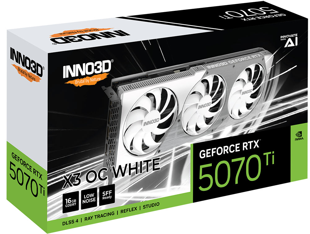 Inno3D GeForce RTX 5070 Ti X3 OC Weiss – PCIe Grafikkarte – 16 GB GDDR7, PCIe 5.0, 8960 CUDA-Kerne