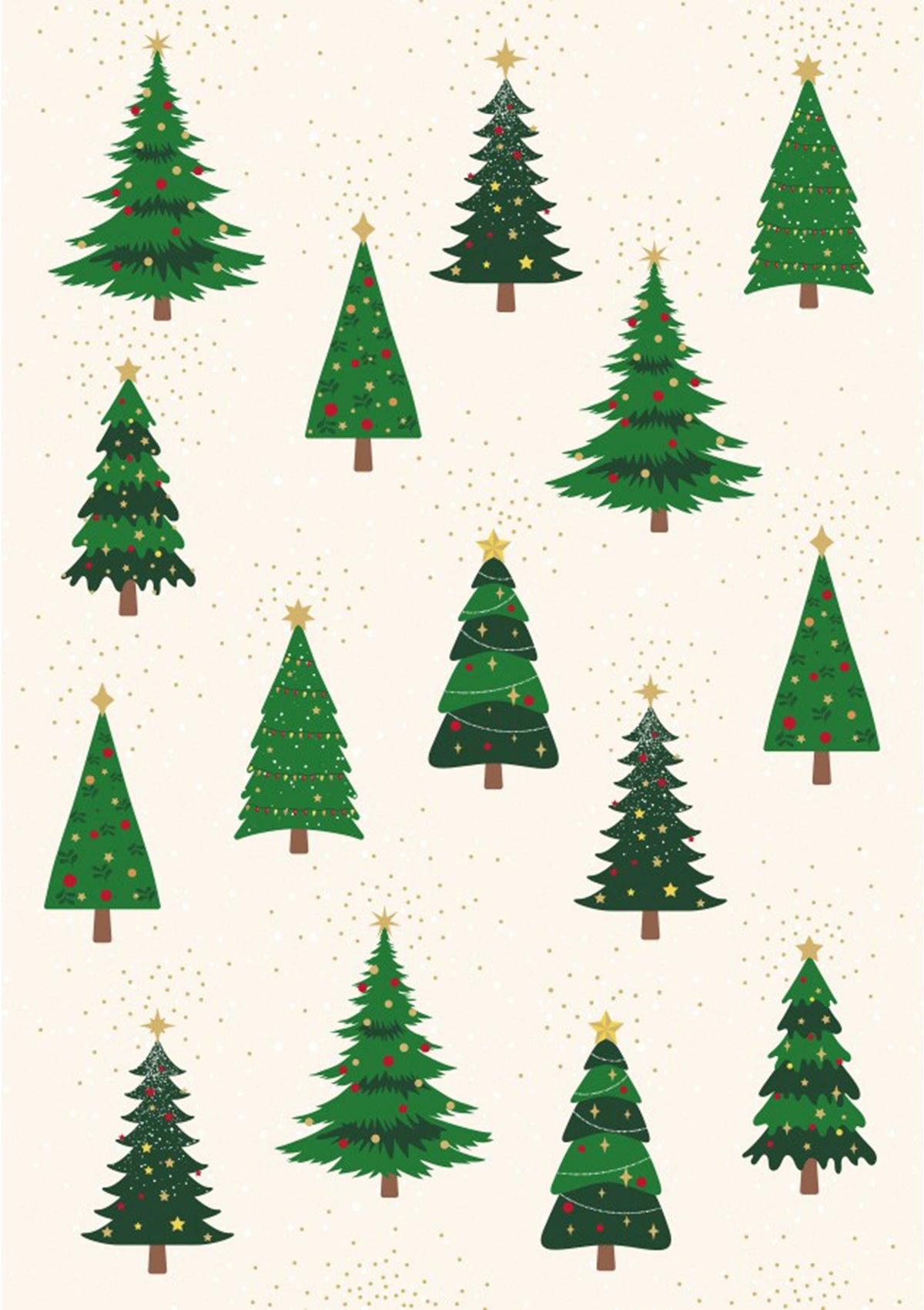 ABC Karten-Set mit Couverts – A6, Weihnachtsbäume im Goldregen, mehrfarbig – 5 Stk