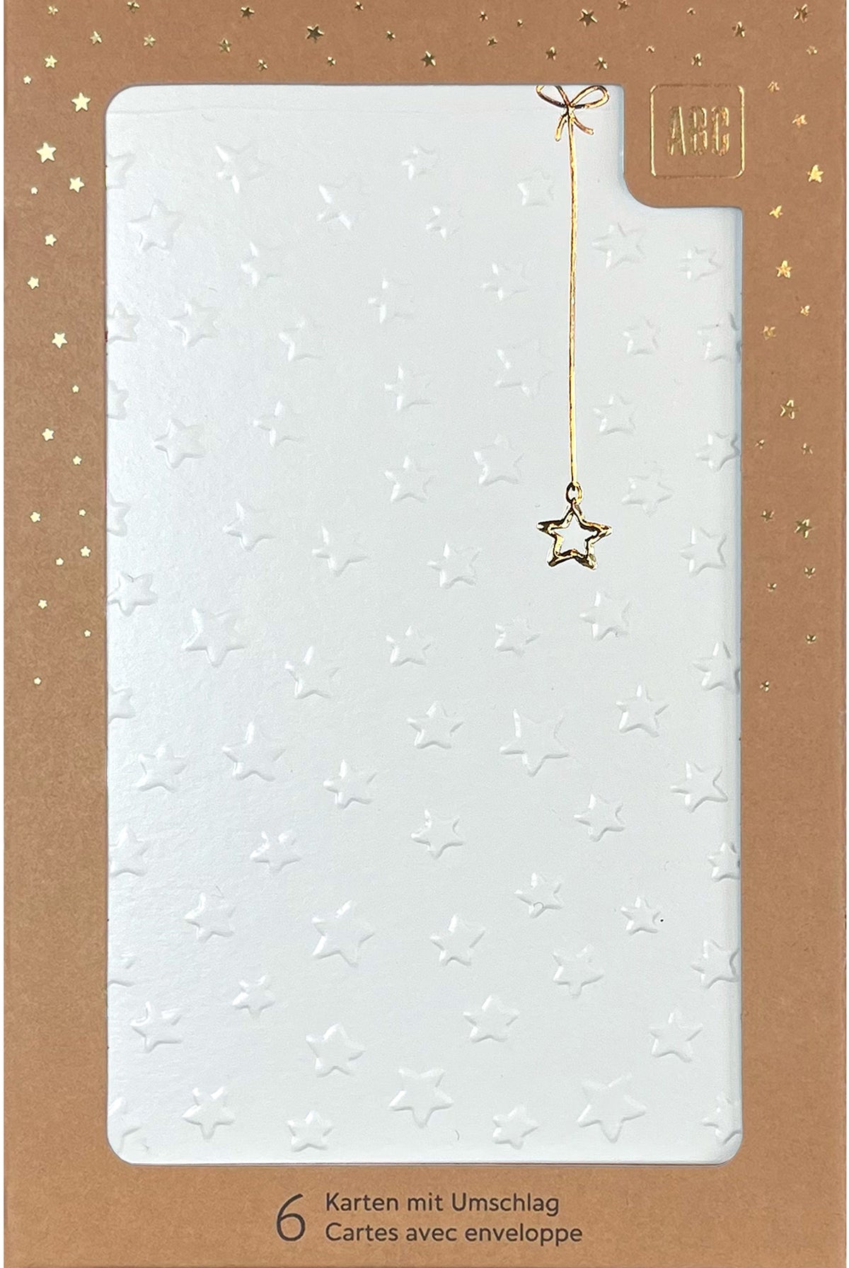 ABC Weihnachtskarten – B6, mit Couvert, Sternenanhänger – 6 Stk