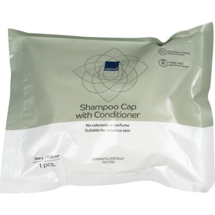 Abena Einweg-Shampoo-Haube – mit Conditioner, ohne Parfum – 1 Stk, 32 cm – Polyester/Viskose