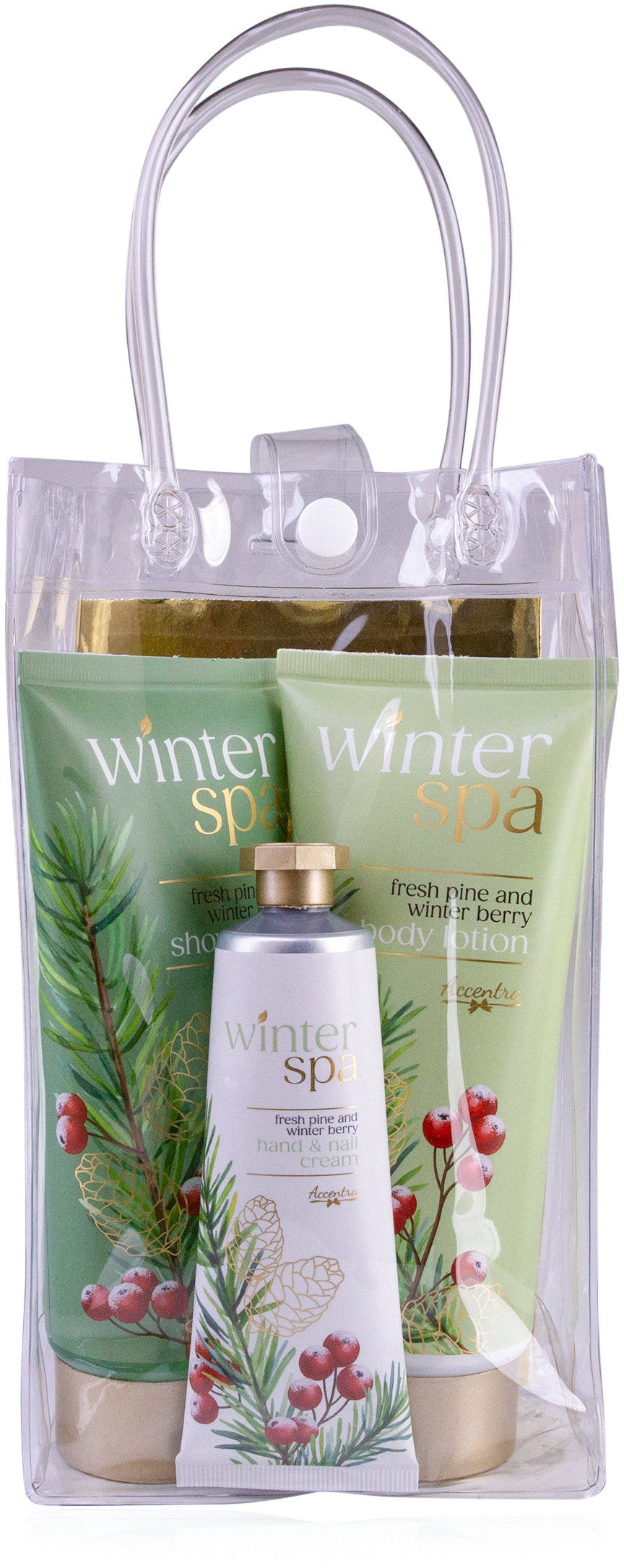 Accentra Geschenkset Winter Spa – Fresh Pine & Winter Berries – 200/200/60 ml (Duschgel/Bodylotion/Handcreme)
