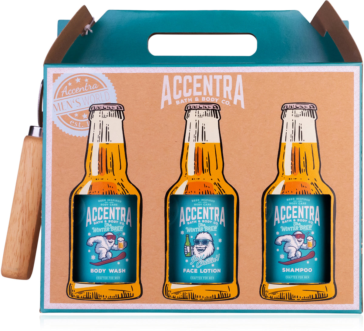 Accentra Geschenkset Men's Collection – 6 × 150 ml – Cedarwood Spice – petrol/braun