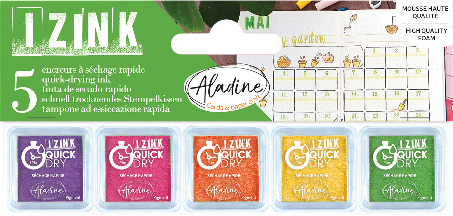 Aladine Stempelkissen – Knospe – 33 × 33 mm – Pastellfarben – 5er-Set