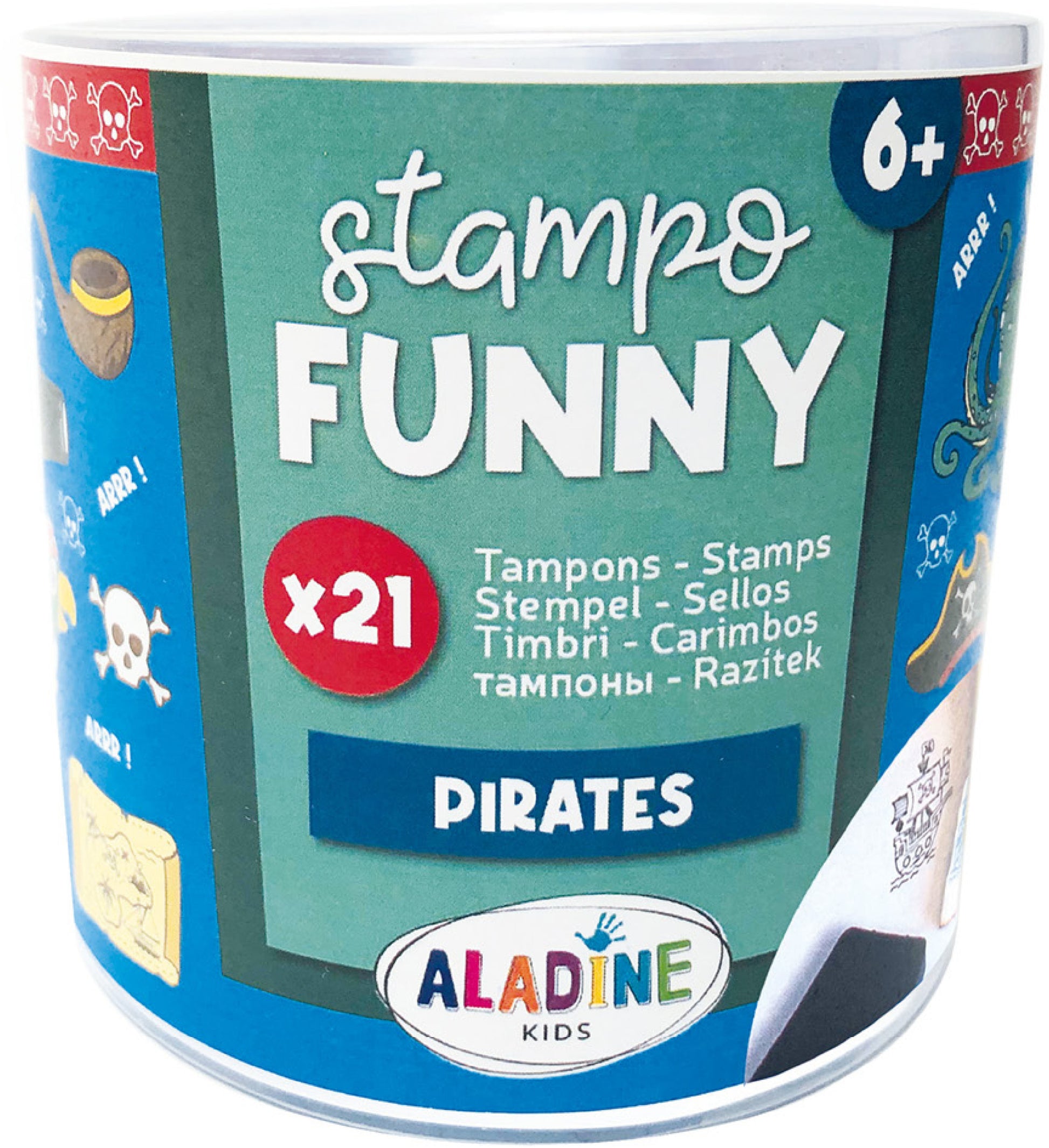 Aladine Stempel-Set – Piraten – 21 Stempel, 1 Stempelkissen – 85 × 85 × 75 mm