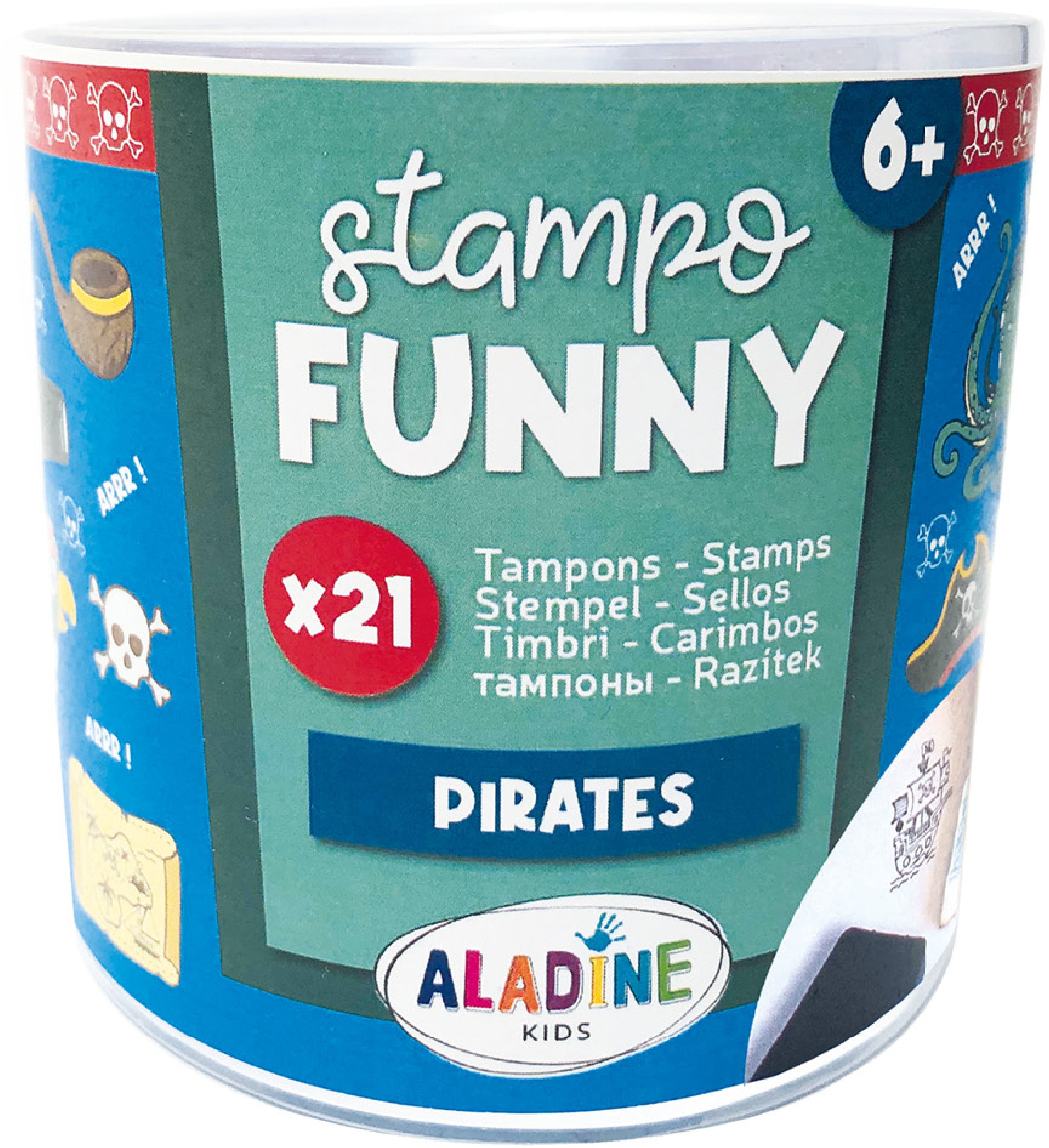 Aladine Stempel-Set – Piraten – 21 Stempel, 1 Stempelkissen – 85 × 85 × 75 mm