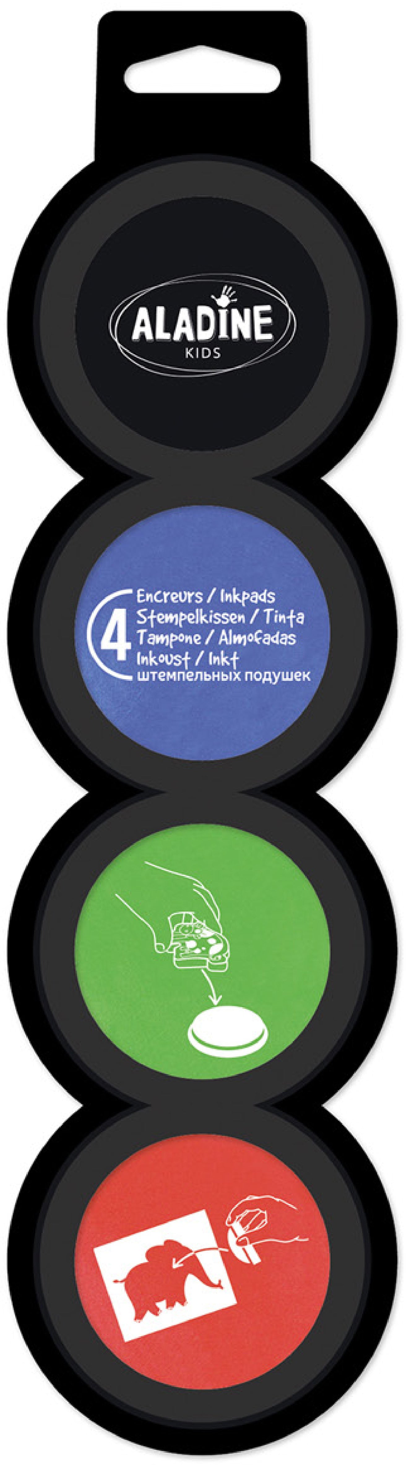 Aladine Stempelkissen – Kids – 55 × 285 × 25 mm – Schwarz, Blau, Grün, Rot – 4 Stück