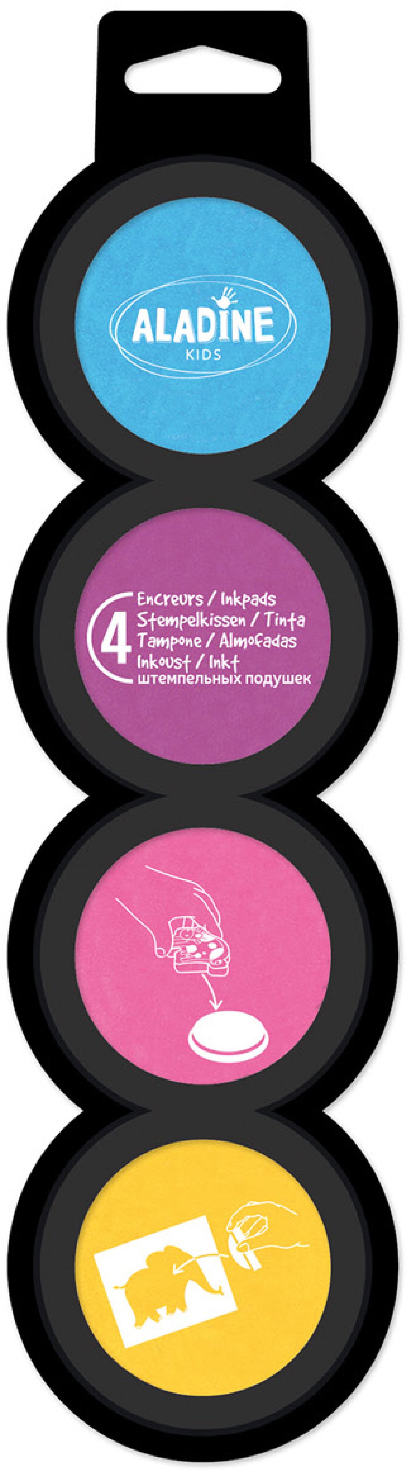 Aladine Stempelkissen – Kids 85178 – 285 × 55 × 25 mm – Blau, Violett, Rosa, Gelb – 4 Stück