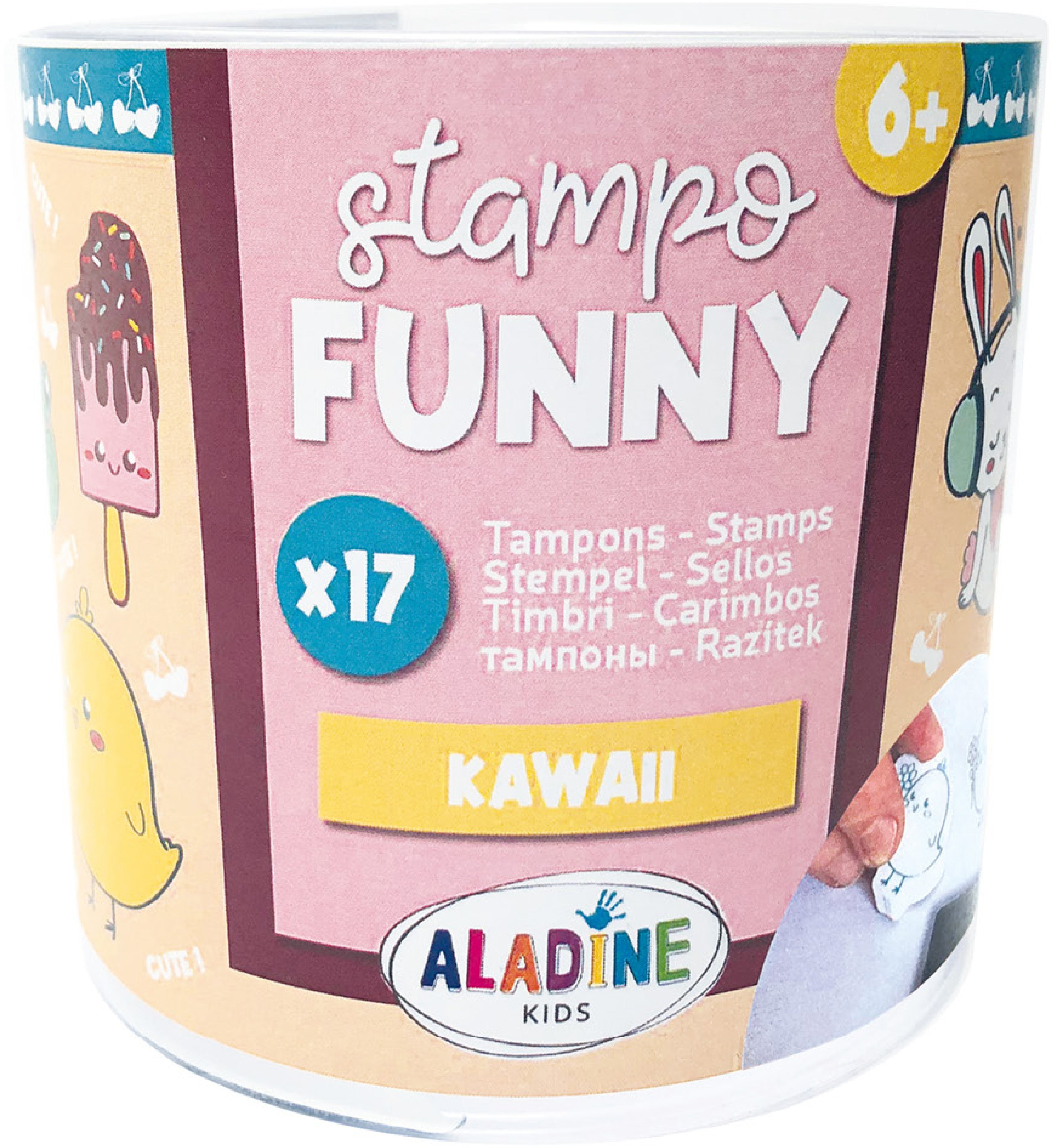 Aladine Stempel-Set – Kawaii – 17 Stempel, inkl. Stempelkissen – 85 × 85 × 75 mm