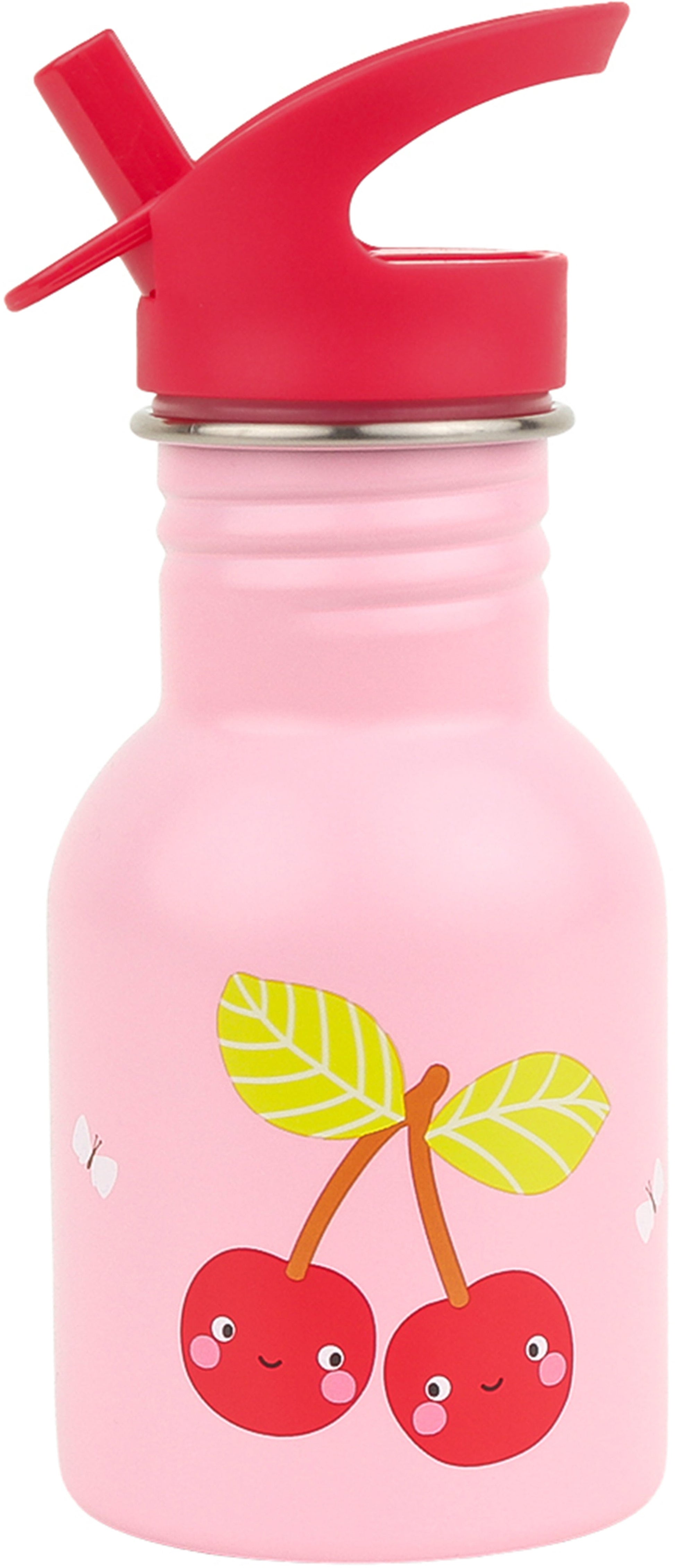 Allc DBSMHC111 Isolierflasche 350 ml – Doppelwandig, Edelstahl, mit Strohhalm, Happy Cherries