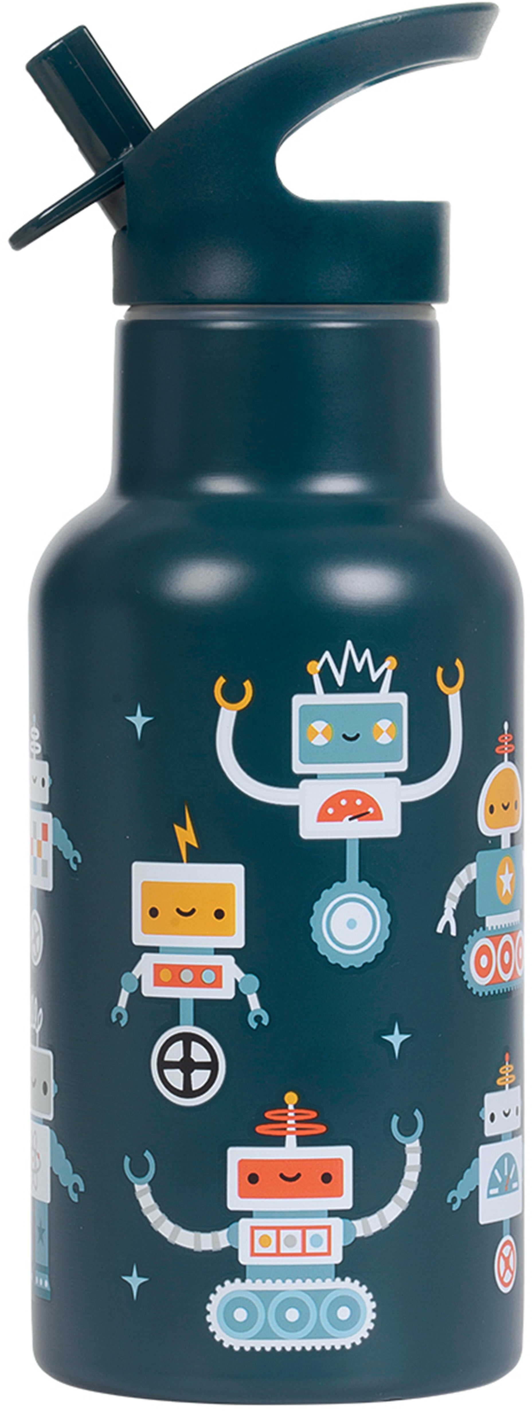Allc DBSSRO100 Isolierflasche 350 ml – Doppelwandig, Edelstahl, mit Strohhalm, Robots