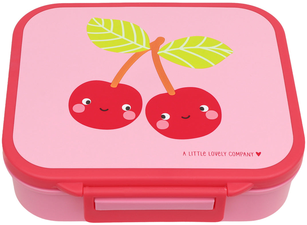 Allc Lunchbox 900 ml, 17 × 5 × 18 cm, Kunststoff (BPA-frei), Print Happy Cherries, luftdicht, 3 Fächer