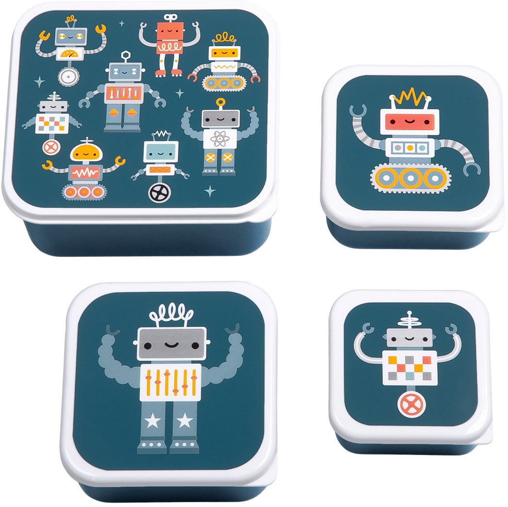 Allc Lunchbox-Set, 4-teilig, 15,8 × 14 × 7 cm, 12 × 12 × 5,5 cm, 10,5 × 10,5 × 5 cm, 9 × 9 × 4,5 cm, Robots