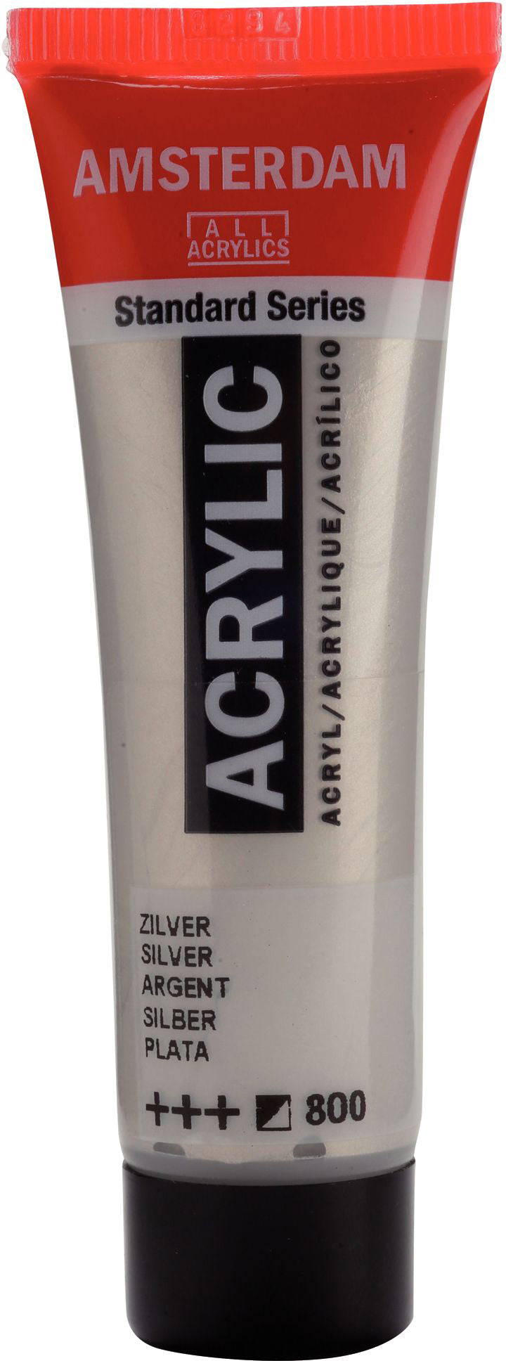 Royal Talens AMSTERDAM Standard Serie Acrylfarbe – Silber 800, seidenmatt – 20 ml – für Leinwand, Papier, Holz